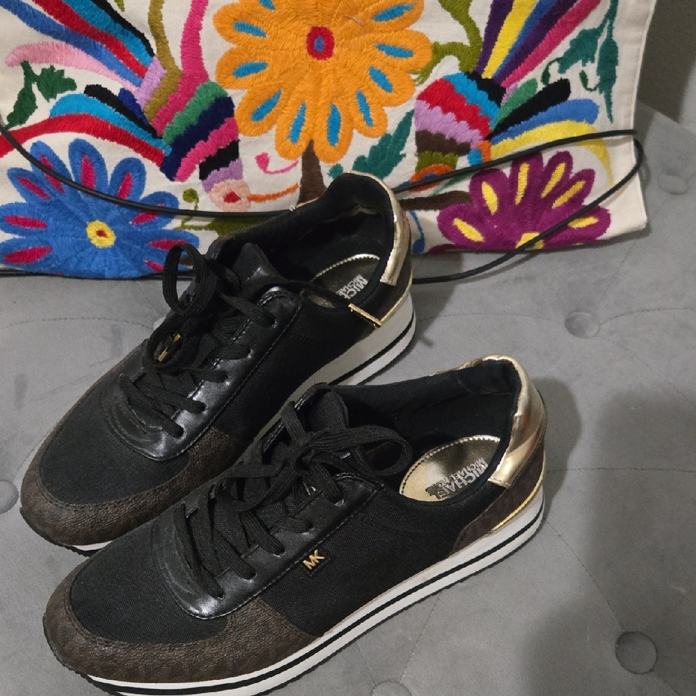 Michael Kors Black and Gold Women's Sneakers